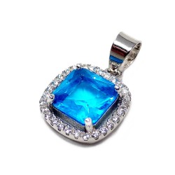 Colgante plata Ley 925m piedra azul 11mm. orla circonitas [AB5886]