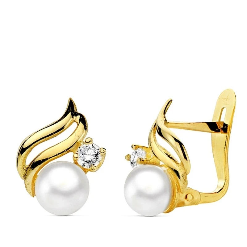 Pendientes oro 18k perla circonita 11mm. [AB1776]