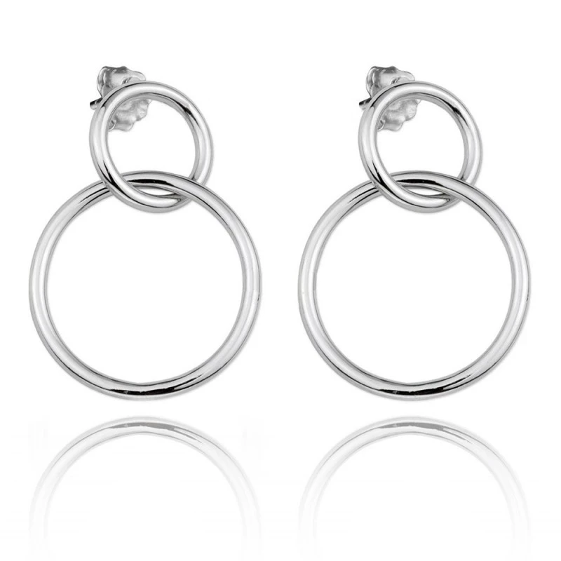 Pendientes plata Ley 925m doble aro 35mm. lisos rodiados cierre presión [AC1477]
