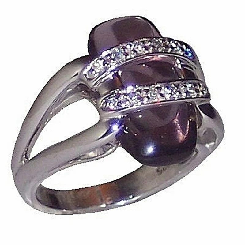 Sortija plata Ley 925m talla 13 rodiada piedra fina malva [2321]