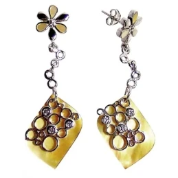 Juego plata Ley 925m rodiada pendientes gargantilla sortija talla 18 motivos flores fondo nacarado