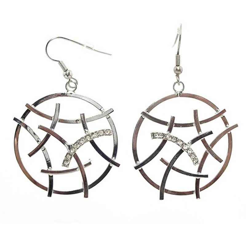 Pendientes bisutería largos metal piedras blancas cierre hippie [2970]