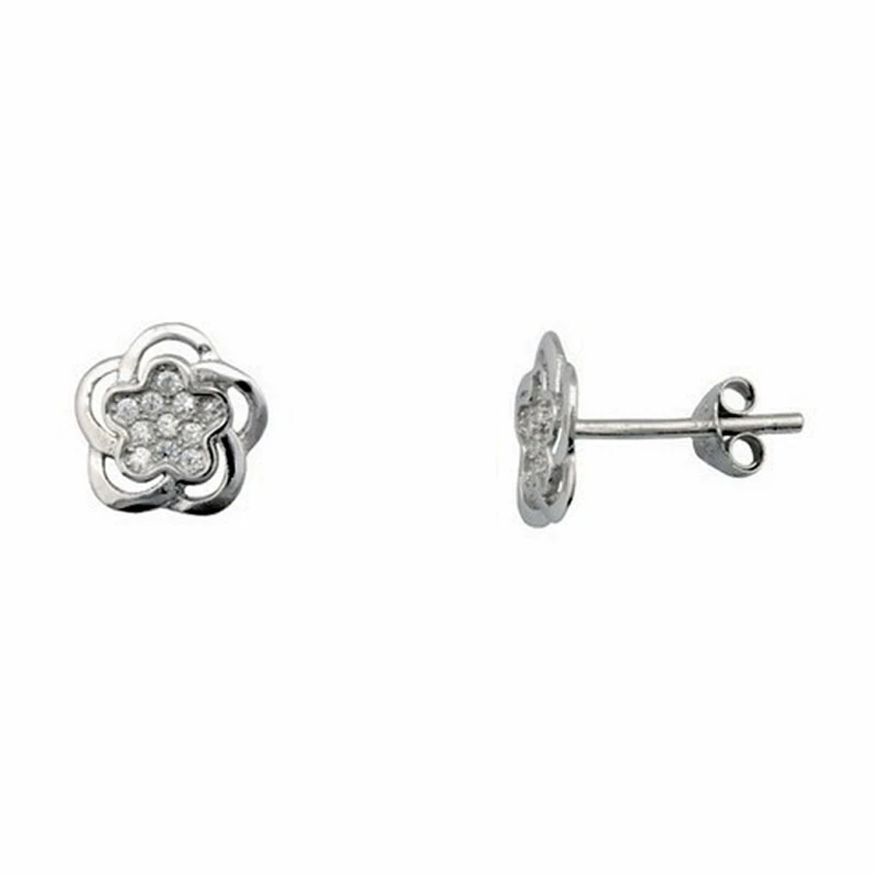 Pendientes plata Ley circonitas cierre presión [5208]