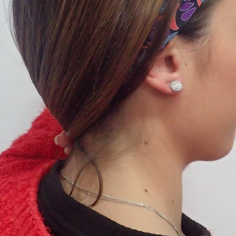 Pendientes plata Ley media bola rodiado circonitas [5360P]