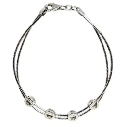 Pulsera plata Ley 925um rodiada semirígida 2 cordones topo [853]
