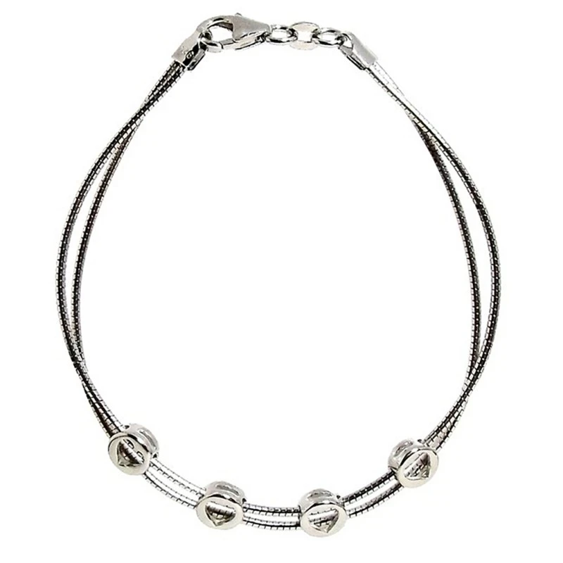 Pulsera plata Ley 925um rodiada semirígida 2 cordones topo [853]
