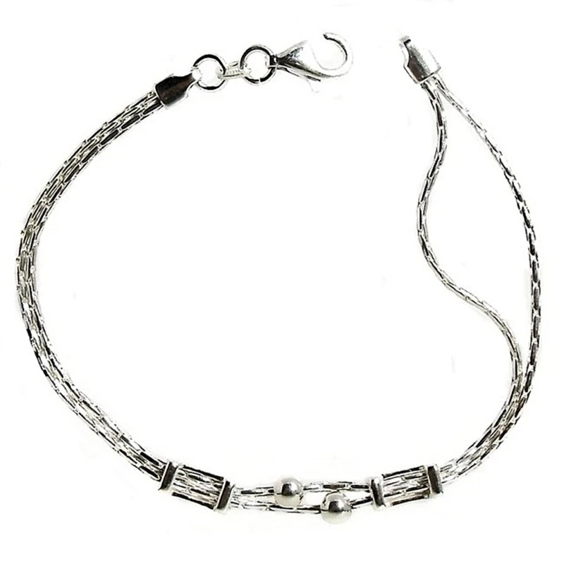 Pulsera plata Ley 925um 2 cordones cobra redondos [2270]