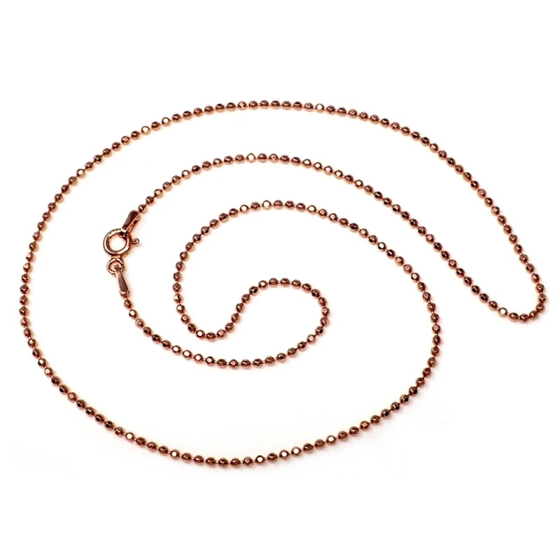 Cadena plata rosa 50 cm. bola diamantada 1,5mm. [5738]