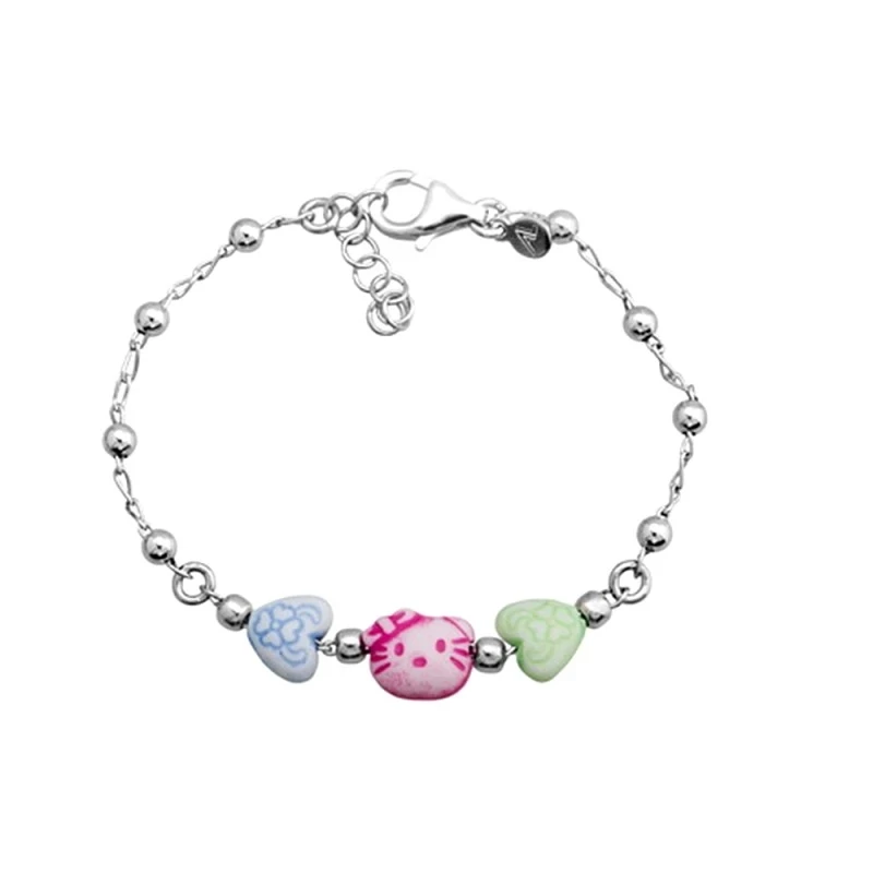Pulsera plata Ley motivos colores acabado rodio 13,5cm. [5846]