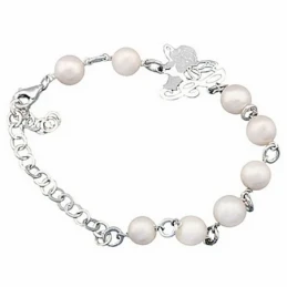 Pulsera plata Ley 925m 14cm. perlas motivo hada