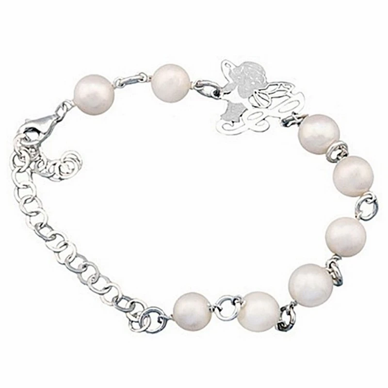 Pulsera plata Ley 925m 14cm. perlas motivo hada
