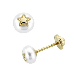 Pendientes oro 18k perla cultivada 5mm. cierre tornillo [7488]