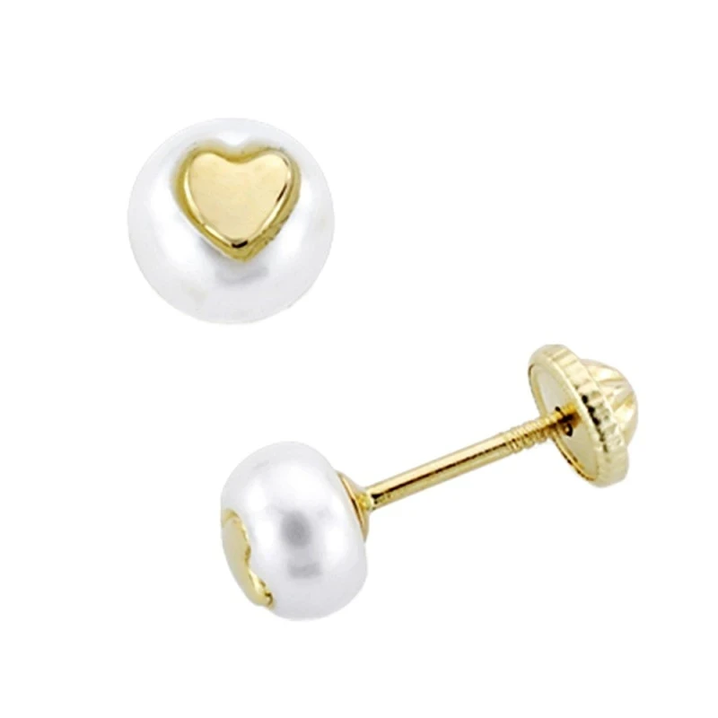 Pendientes oro 18k perla cultivada 5mm. cierre tornillo [7489]