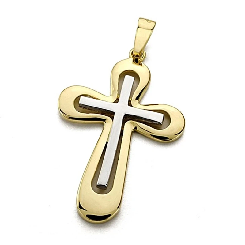 Cruz oro 18k bicolor lisa calada 38mm. [7681]