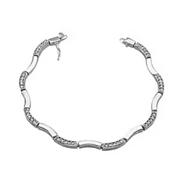 Pulsera plata Ley 925m 19cm. rodiada onda brillo circonita semirígida