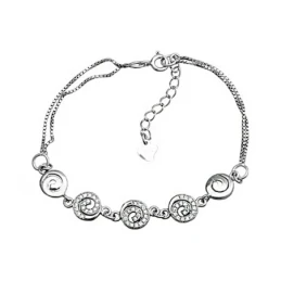 Pulsera plata Ley 925m rodiada 16cm. entrepiezas espiral circonitas