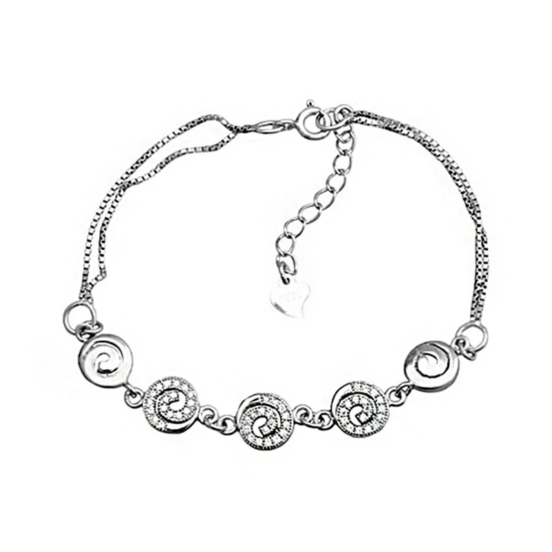 Pulsera plata Ley 925m rodiada 16cm. entrepiezas espiral circonitas