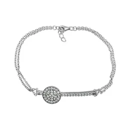 Pulsera plata Ley 925m 16cm. doble cadena rodiada centro paz amor circonitas