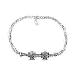Pulsera plata Ley 925m 17cm. doble cadena rodiada motivo dos niñas circonitas