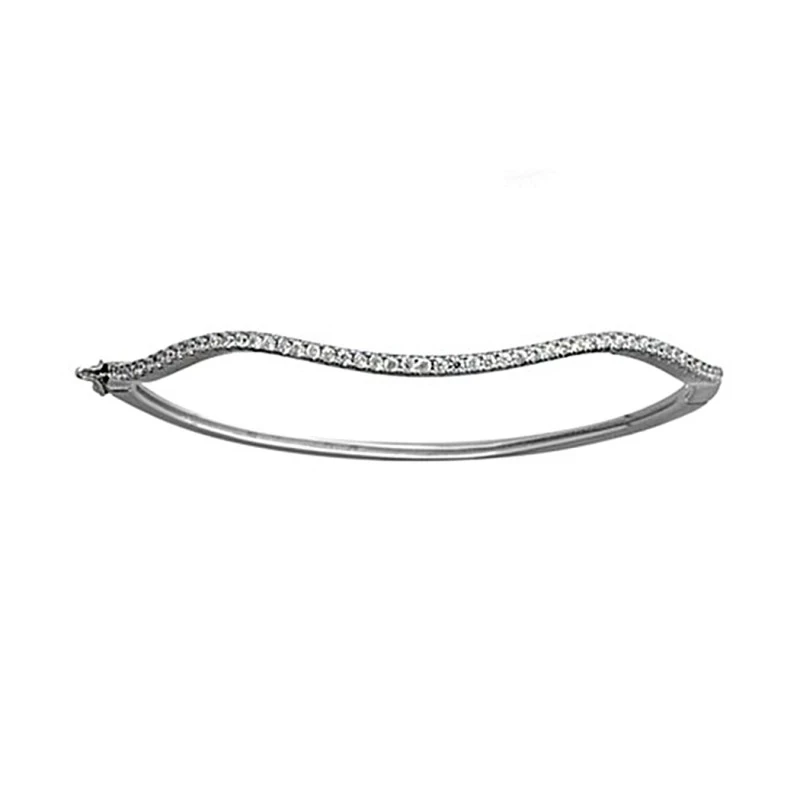 Pulsera brazalete plata Ley 925m rodiada 58mm. ondulada circonitas