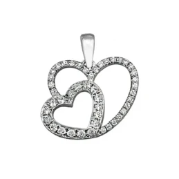 Colgante plata Ley 925m rodiado 20mm. dos corazones circonitas