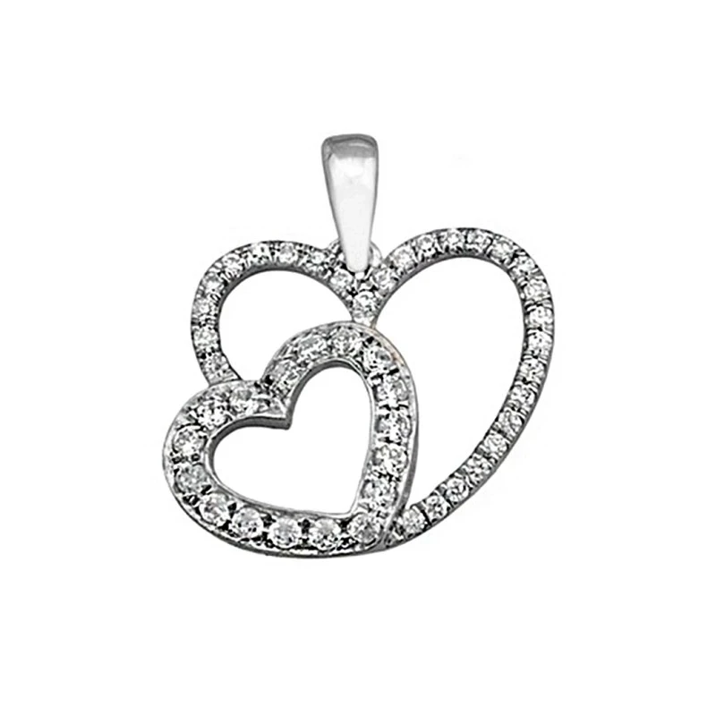 Colgante plata Ley 925m rodiado 20mm. dos corazones circonitas