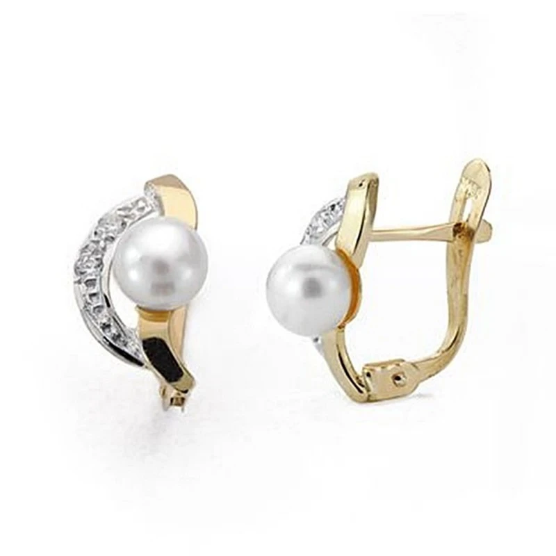 Pendientes oro 18k perla 7mm. bicolor circonitas comunión [9038P]
