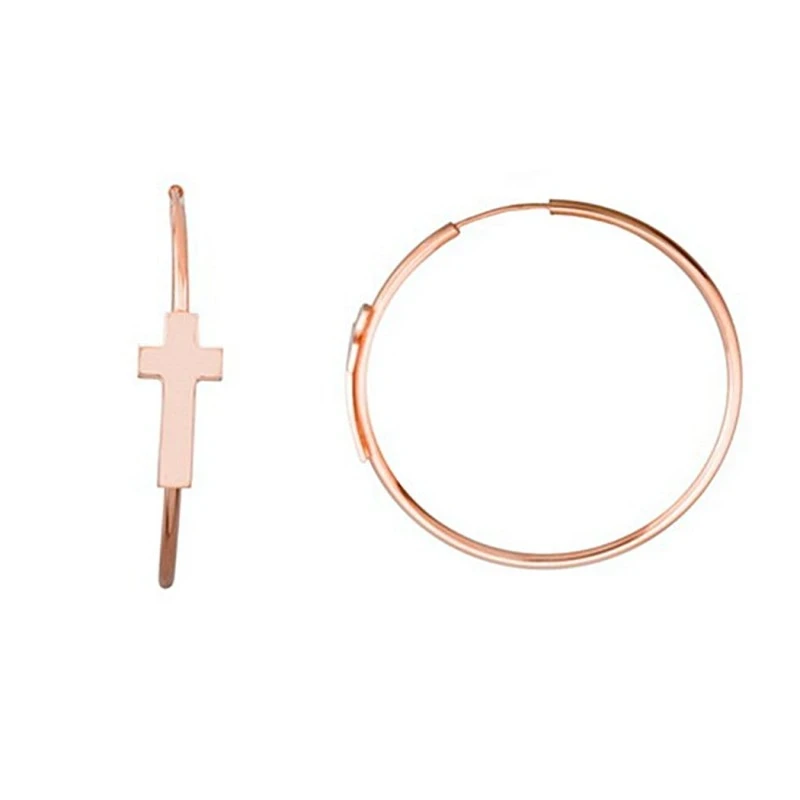 Pendientes plata ley 925m rosa aros 40mm. motivo cruz [9160]