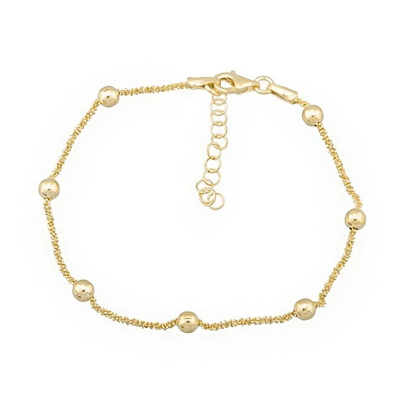 Pulsera plata Ley 925m amarilla cadena bolas [9687]