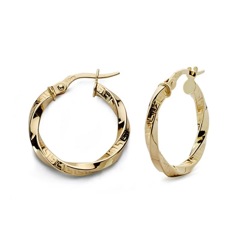 Pendientes oro 18k aros 20mm. reliados greca criollas [AA0042]