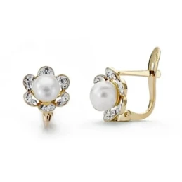 Pendientes oro 18k flor circonitas 8mm. [AA0510]