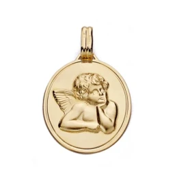 Medalla oro 18k oval angelito 24mm. [7561]