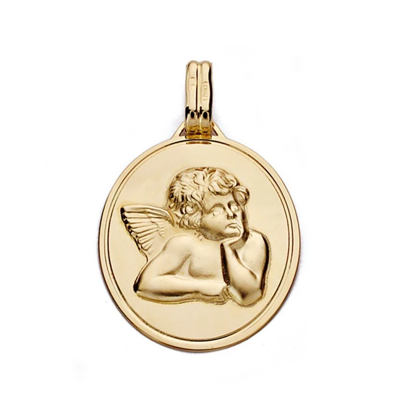 Medalla oro 18k oval angelito 24mm. [7561]