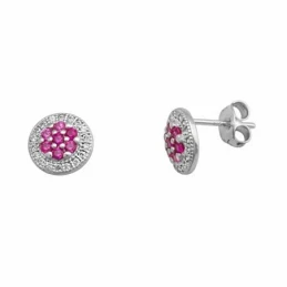 Pendientes plata ley 925m rodiada piedras color rubí [AA1464]
