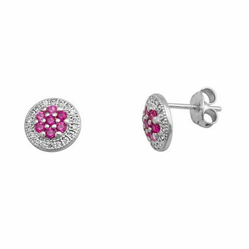Pendientes plata ley 925m rodiada piedras color rubí [AA1464]