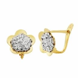 Pendientes oro 18k flor 10mm. circonitas cierre catalán [AA2333]