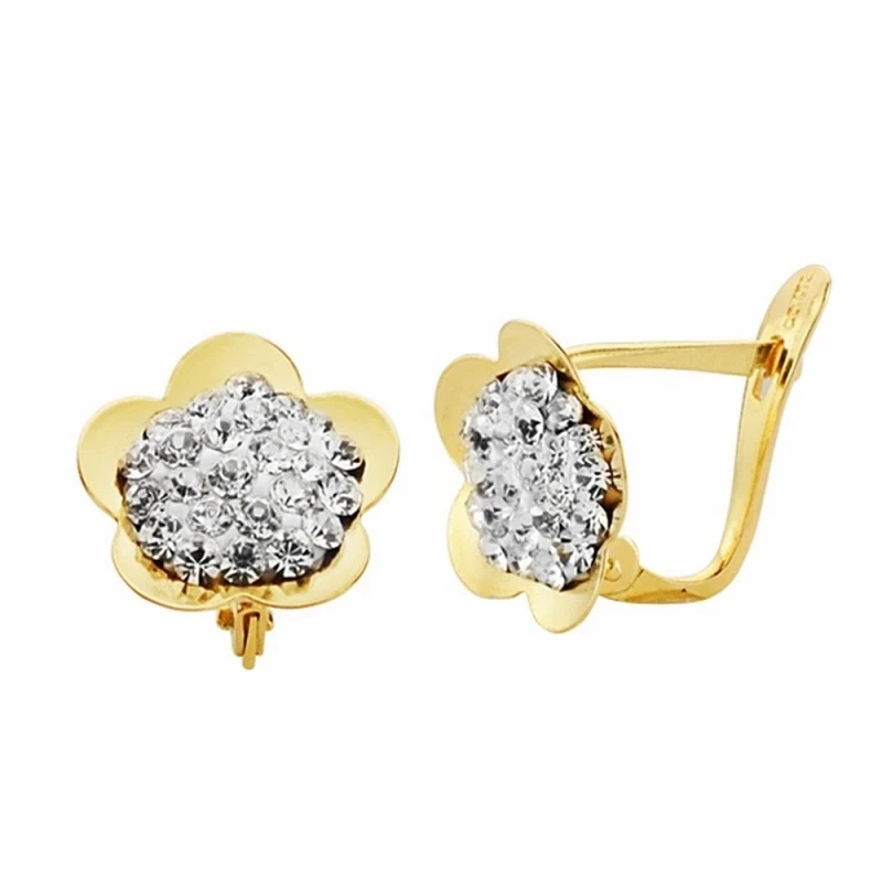 Pendientes oro 18k flor 10mm. circonitas cierre catalán [AA2333]