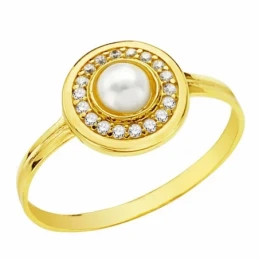 Sortija oro 18k redondo 9mm perla circonitas  [AA2363]