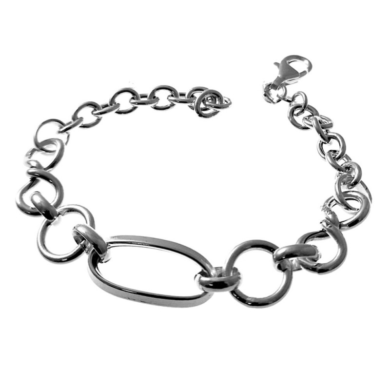 Pulsera plata Ley 925m. hueca 19cm. mujer asa lisa motivos retorcidos