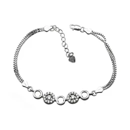 Pulsera plata Ley 925m. rodiada 2 cadenas círculos brillo [AA4208]