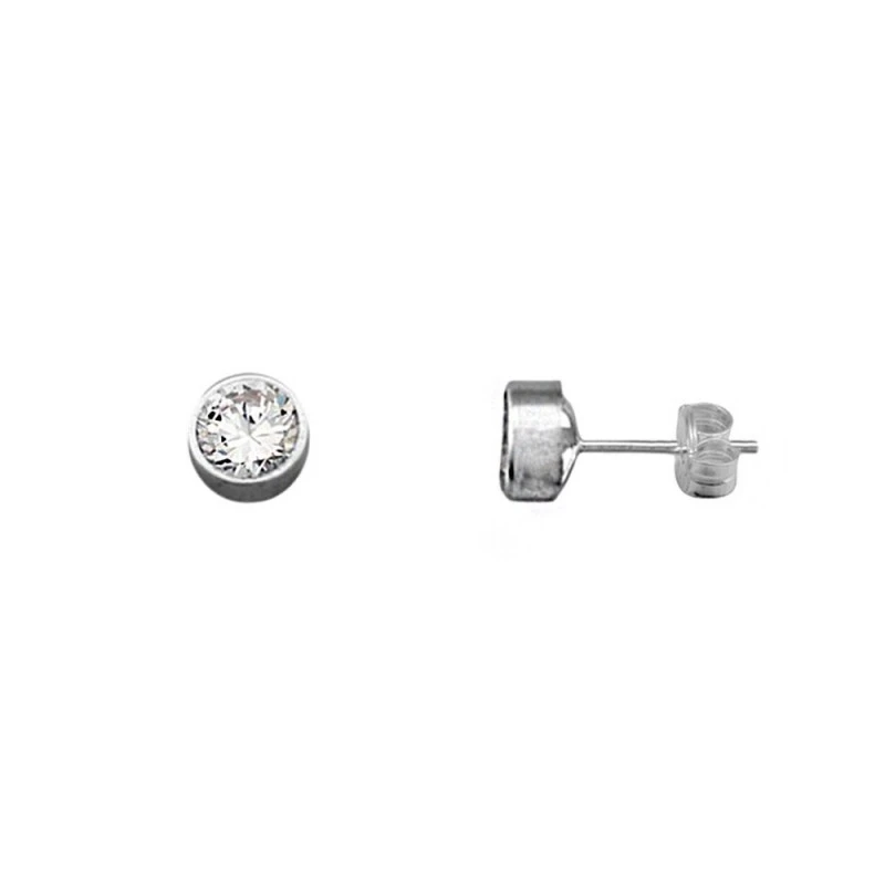 Pendientes plata Ley 925m. redondo 6mm. chatón circonita [AA3362]