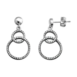 Pendientes plata Ley 925m rodiada largos círculos circonitas [AA3415]