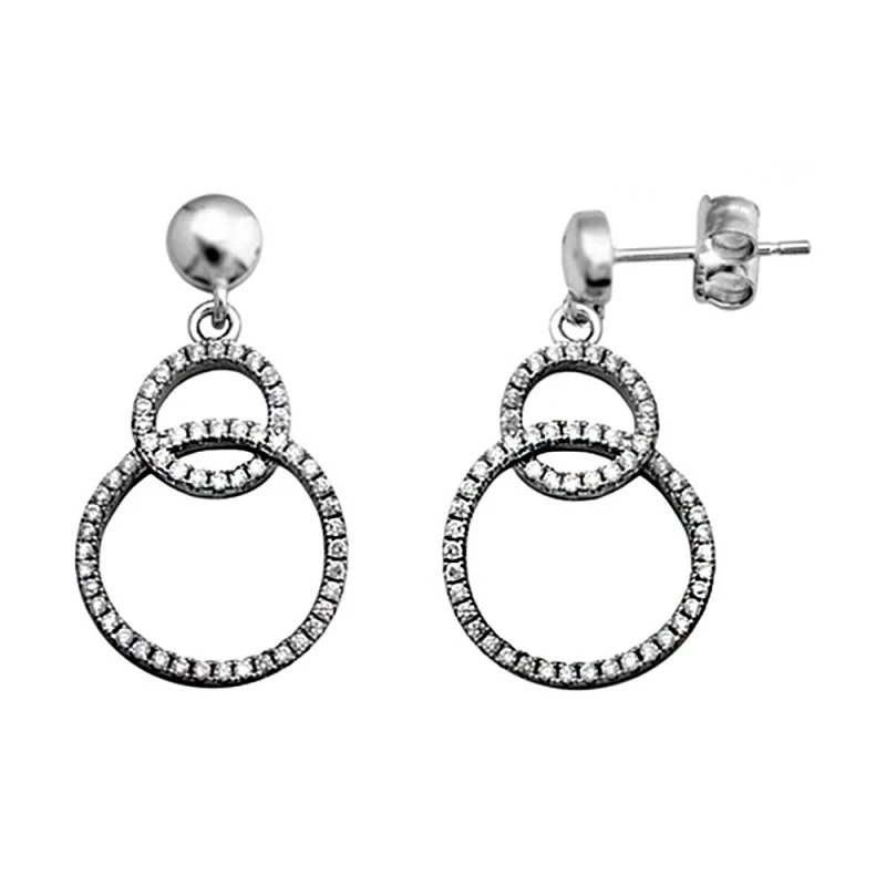 Pendientes plata Ley 925m rodiada largos círculos circonitas [AA3415]