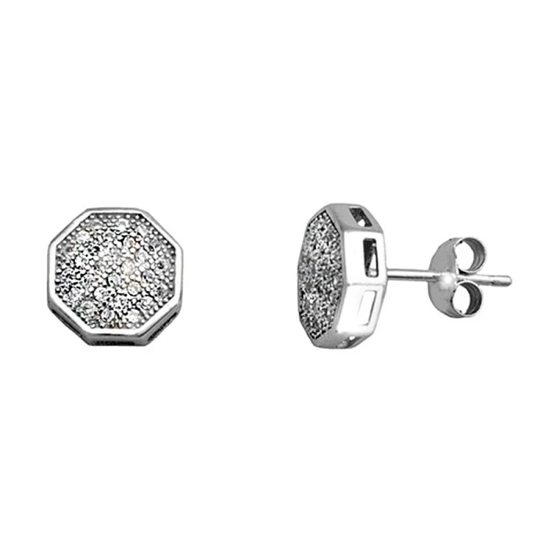 Pendientes plata Ley 925m rodiada 9mm. octógono circonitas
