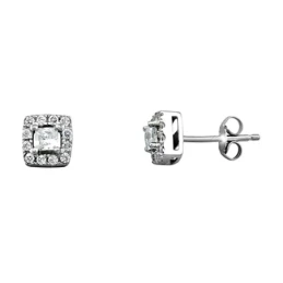Pendientes plata Ley 925m rodiada 7mm. cuadrados circonitas