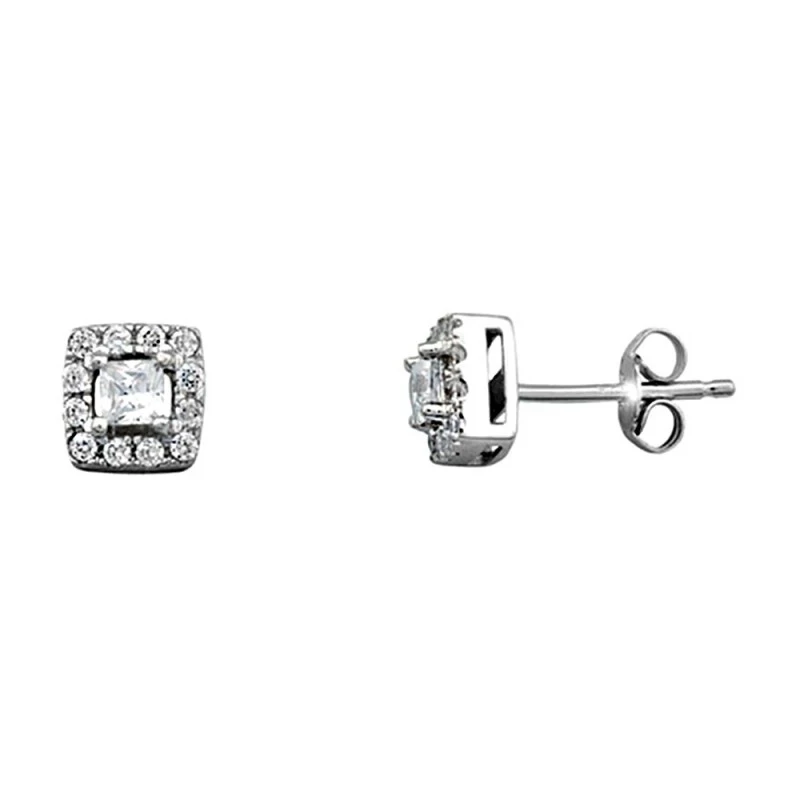 Pendientes plata Ley 925m rodiada 7mm. cuadrados circonitas