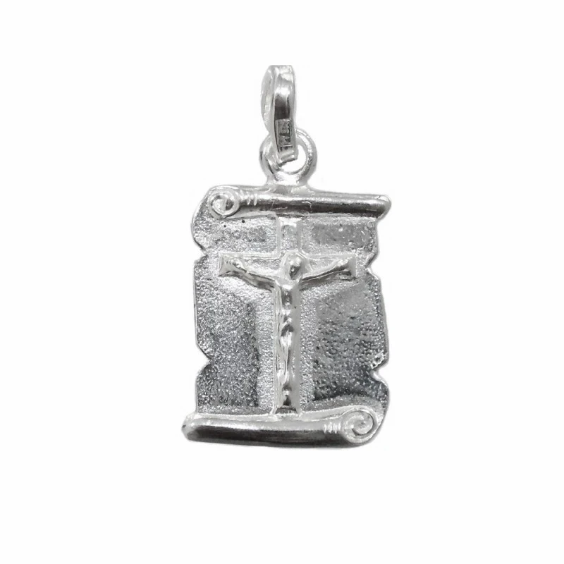 Colgante plata Ley 925m chapa pergamino con Cristo crucifijo [1185]