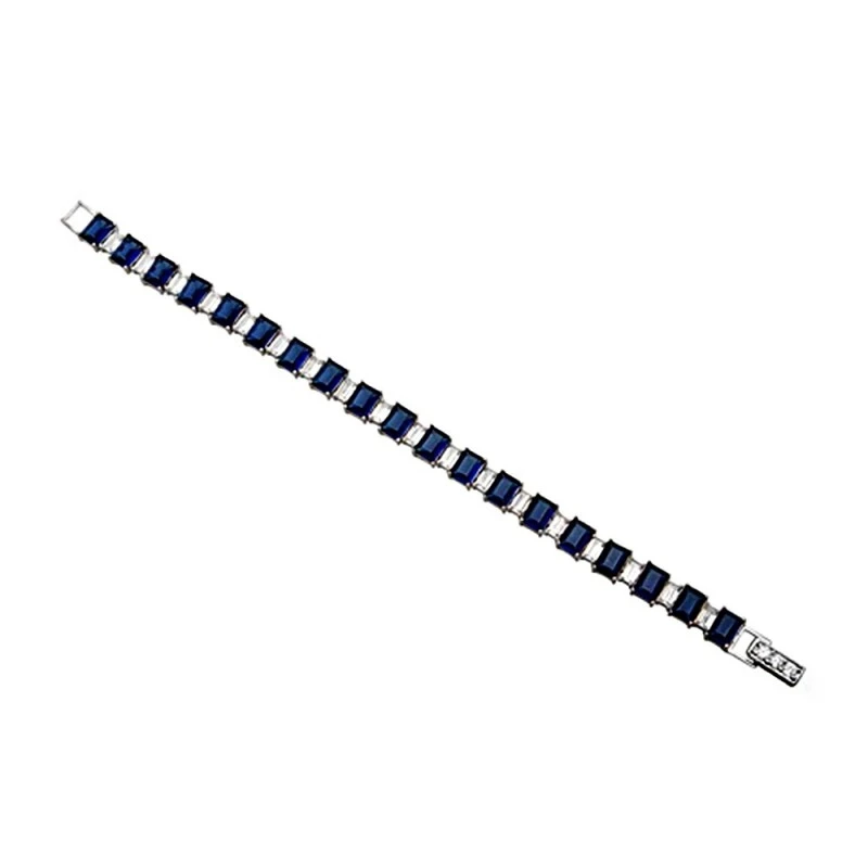 Pulsera plata Ley 925m rodiada 19cm. piedras azul blancas