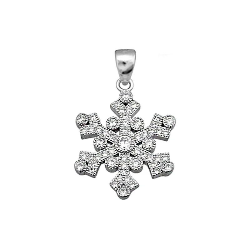 Colgante plata Ley 925m. rodiada 24mm. estrella polar copo nieve circonitas