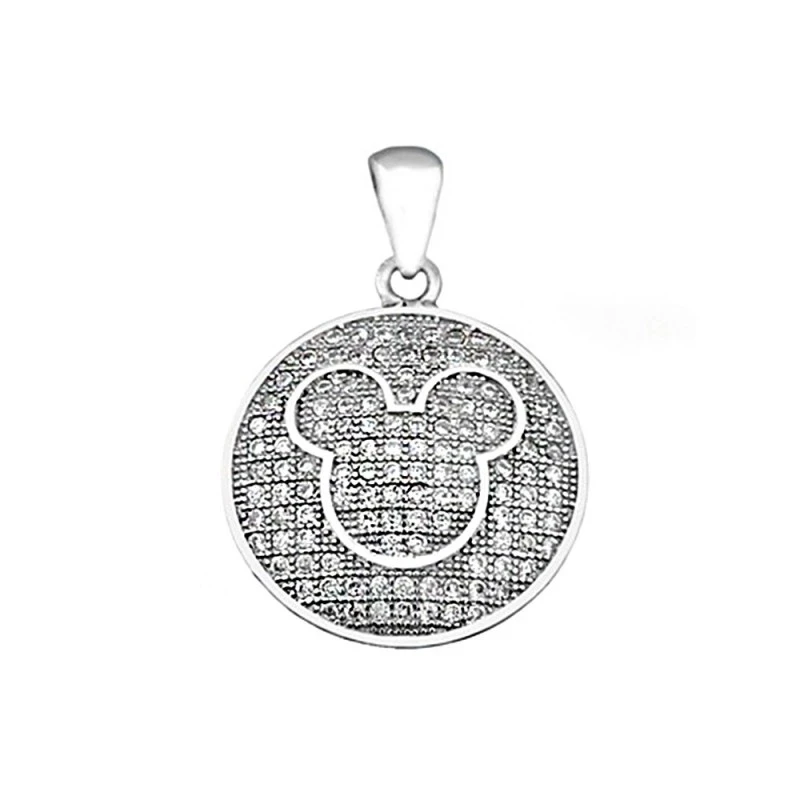 Colgante plata Ley 925m. rodiada Mickey redondo circonitas [AA3023]